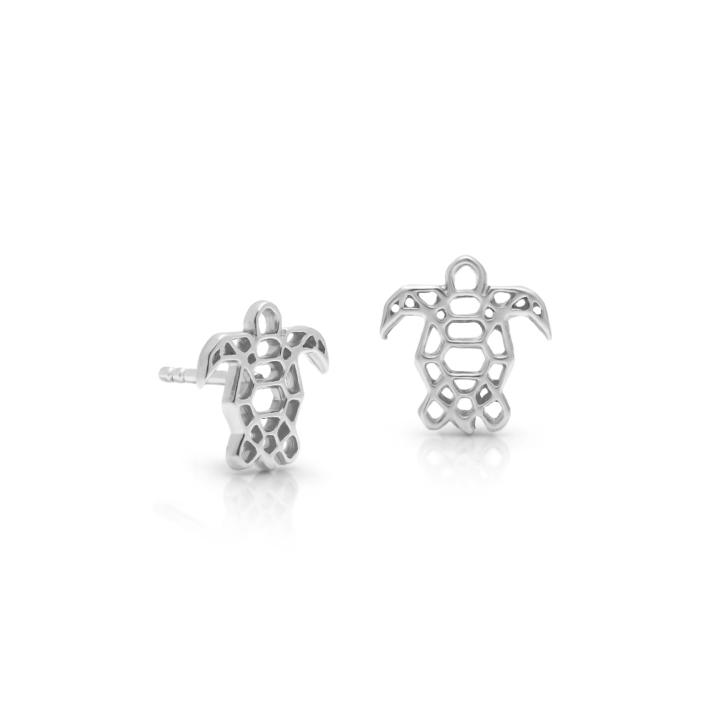 Bedoco Turtle Silhouette Earring Post | Anting Sterling Silver 925