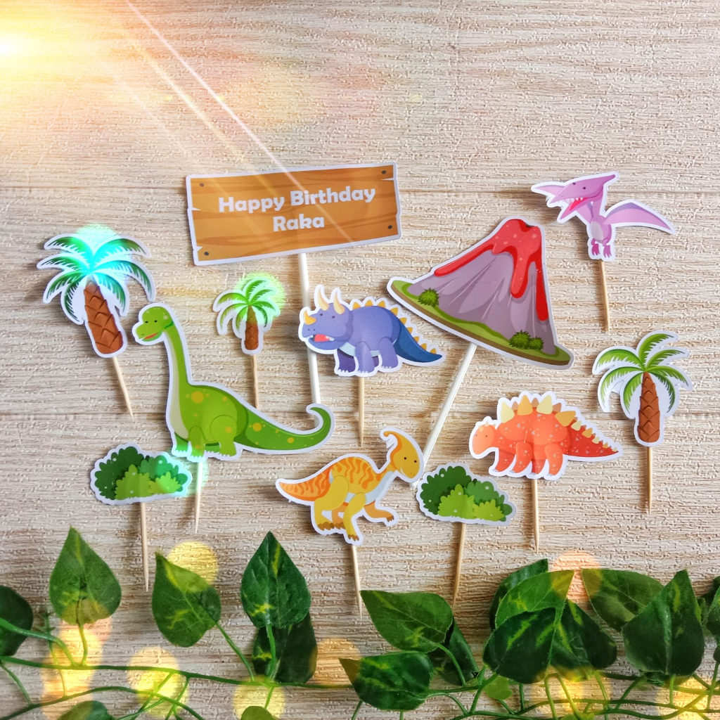 Topper Cake Dinosaurus (Gratis Custom Nama) untuk Dekorasi / Hiasan Kue Ulangtahun
