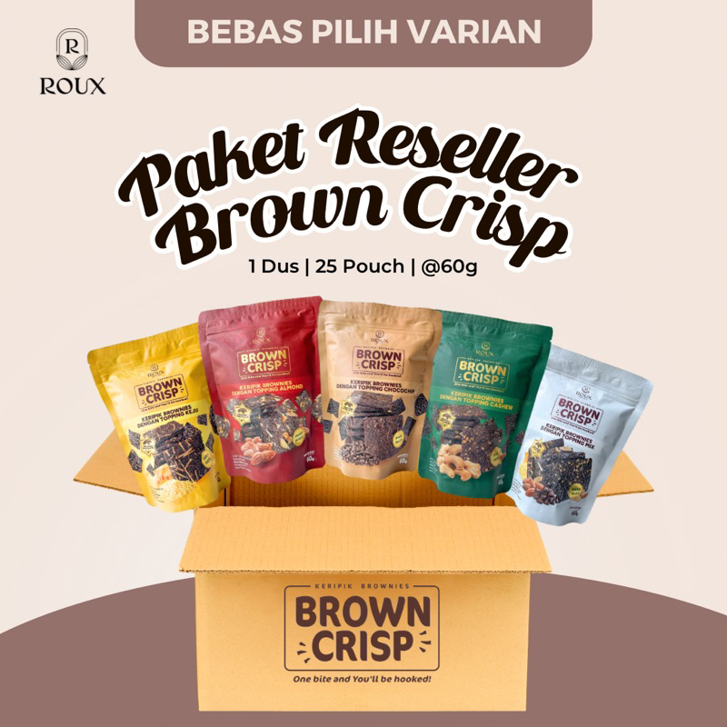 

PAKET RESELLER BROWN CRISP 25pcs 60g BROWNIES CRISPY ALMOND CHOCOCHIP KEJU CHEESE CASHEW ENAK RENYAH NYOKLAT