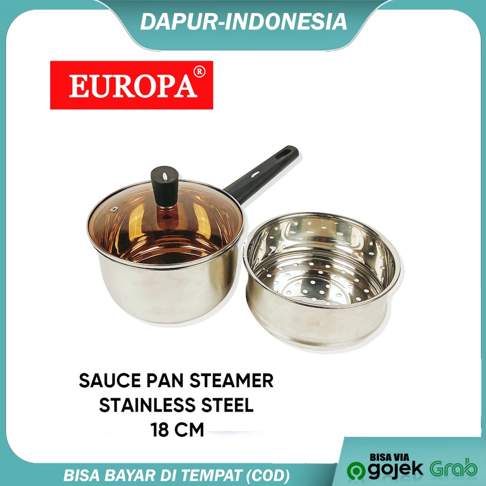 PANCI EUROPA SAUCE PAN + STEAMER Stainlies Steel 18CM+TUTUP