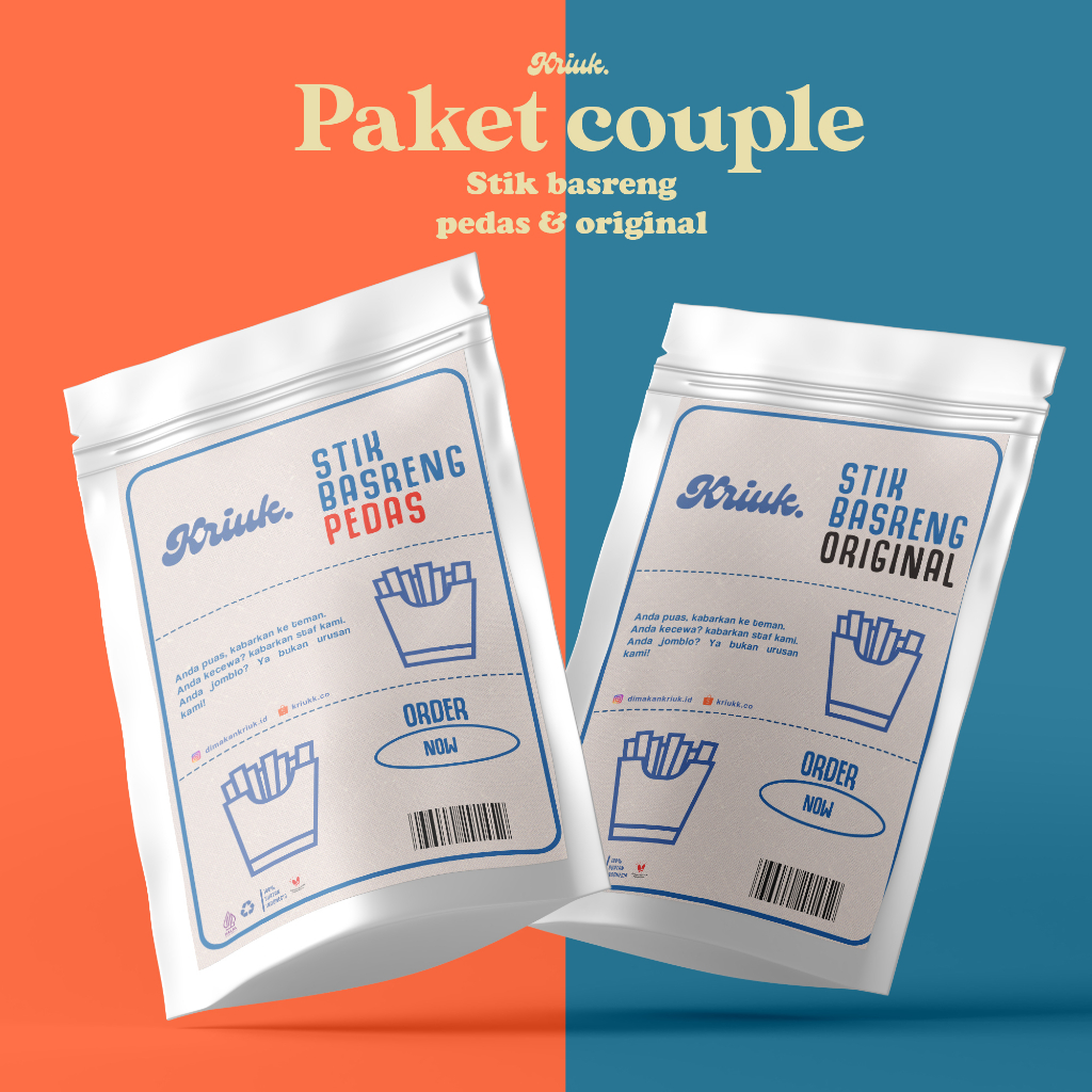 

Kriuk Paket Couple Stik Basreng pedas dan Original 100 Gr