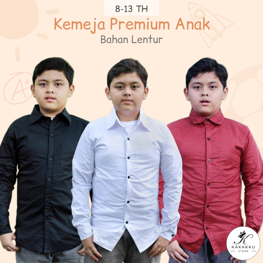 Baju Kemeja Anak Laki Laki Lengan Panjang Polos Katun Stretch Slimfit Premium Ukuran Umur 8 9 10 11 