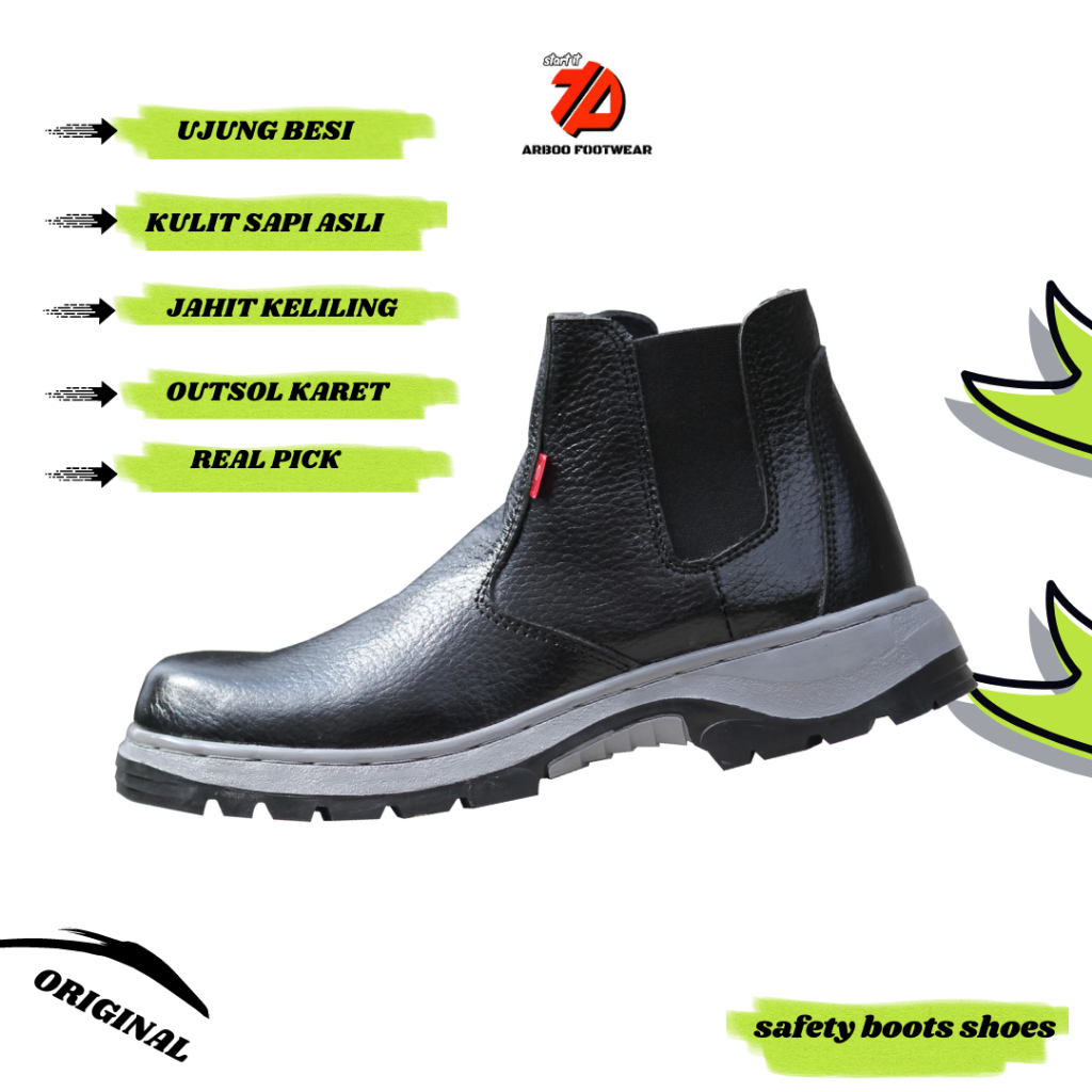 sepatu sefty cheetah Pria model arboo elastis kulit sapi asli real