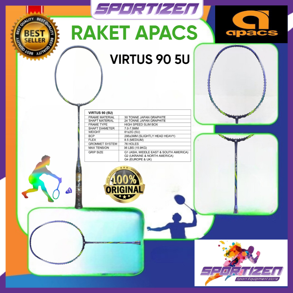 RAKET BADMINTON BULUTANGKIS APACS VIRTUS 90 5U ORIGINAL