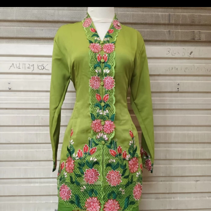 ATASAN KEBAYA ENCIM BUNGA MELATI - hijau pupus