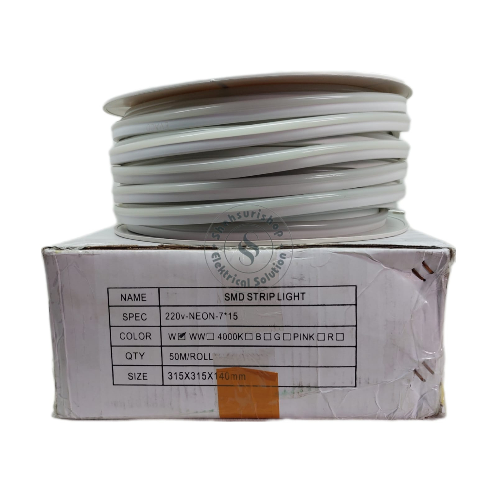 LAMPU LED NEON FLEKSIBEL SMD STRIPLIGHT 220 V METERAN PUTIH