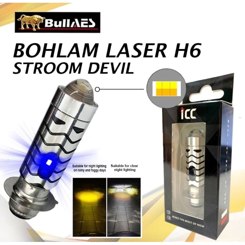 Lampu motor Led bebek h6 Laser Bullaes ICC putih kuning tembus kabut