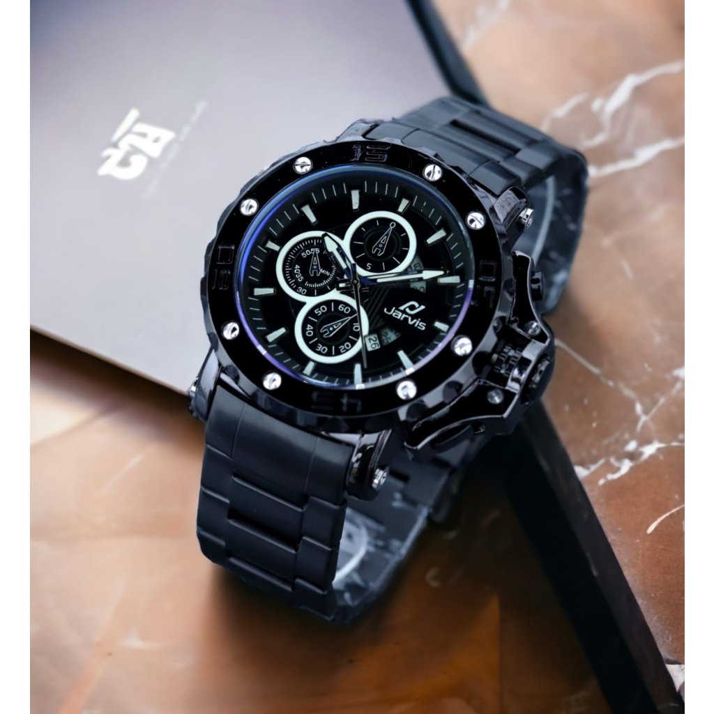 PROMO JAM TANGAN PRIA JARVIS 9098GW STAINLESS STEEL ELEGAN TANGGAL AKTIF FREE BOX