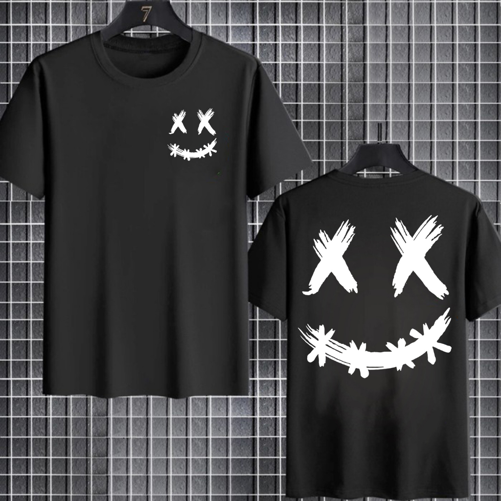 Hejisu Kaos Pria X Smiley Tshirt Atasan Pria Kaos Santai Kaos Katun Combed