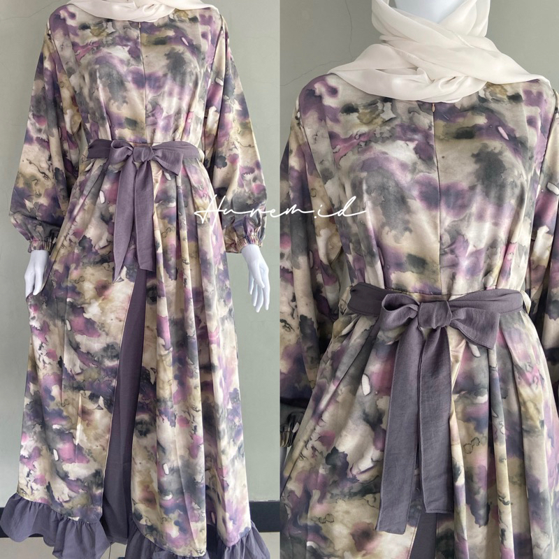 Anaya Set Long Celana Dress Silk Crinkle Free Belt By Muteki