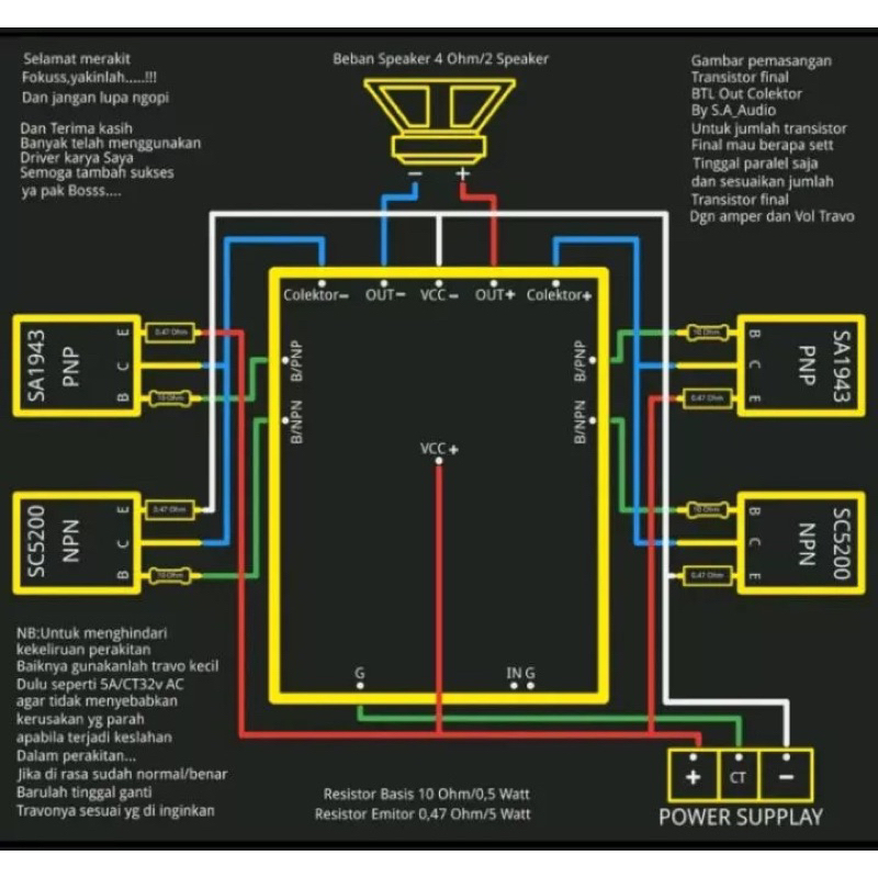 Jlelectro Kit Driver Ocl 140W 140Watt Btl Bridge Out Collector C Pcb Fiber Fr4