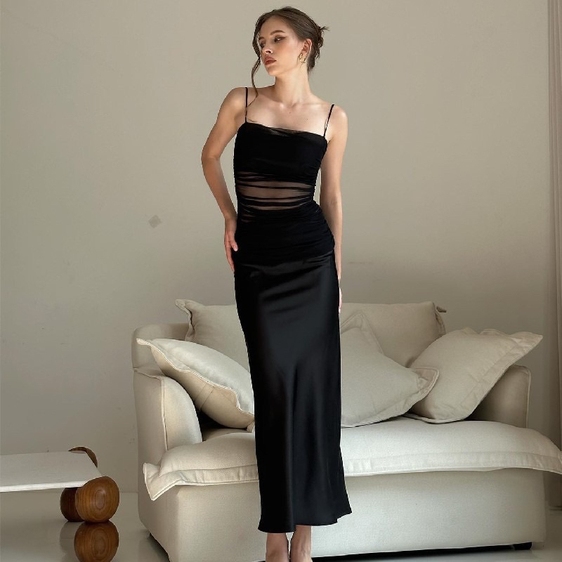 Lady Swimsuit Party Dress Maxi Dress Long Dress Black Gown Belahan Belakang Sexy Dress Beachwear Clu