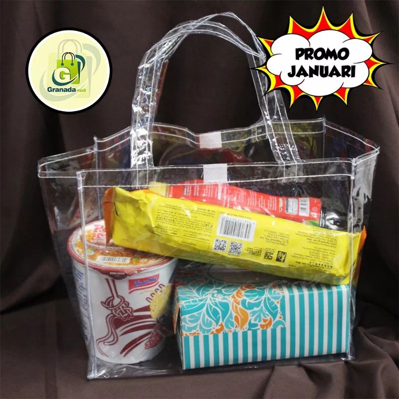 

Tas Mika Transparant/ Plastik Mika/Tas Souvernir/ Tas Hampers Ukuran 25 x 14x 20cm