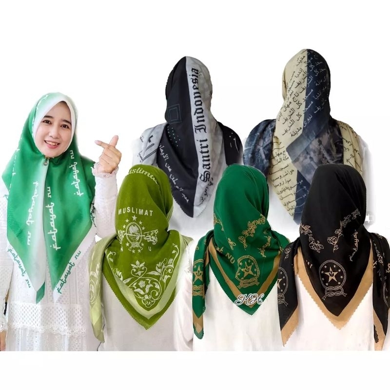 HIJAB SEGI EMPAT VOAL MOTIF FATAYAT MUSLIMAT NU KORAN ARAB SANTRI LASER CUT