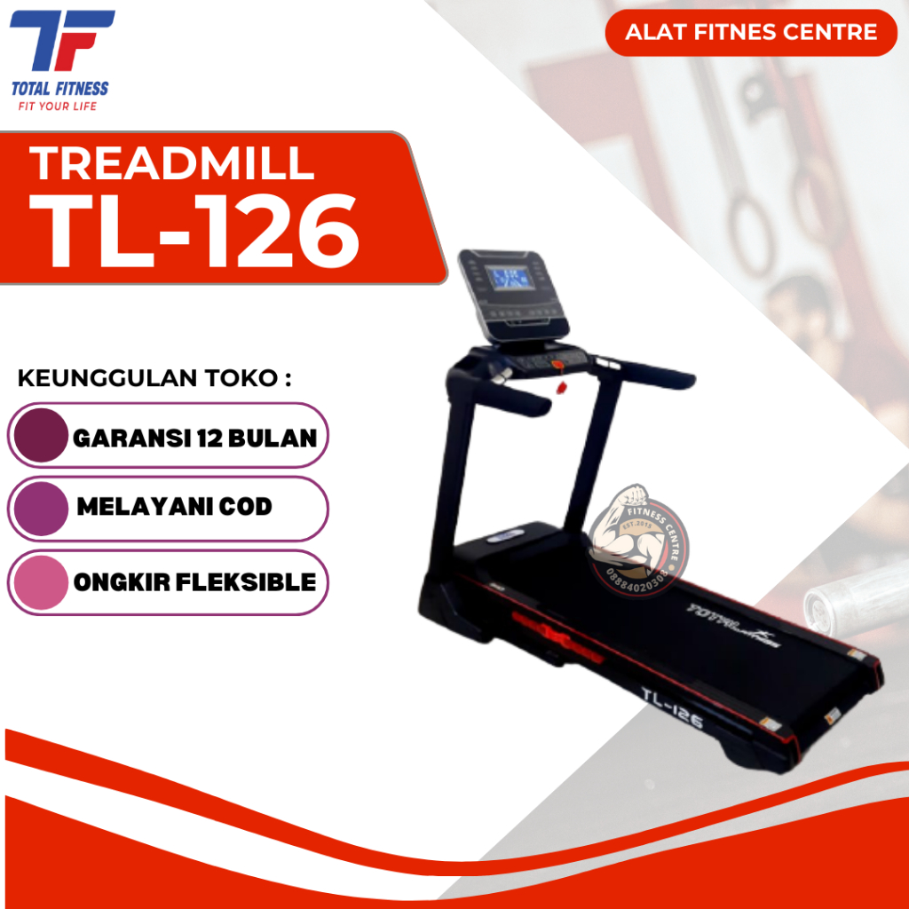 Treadmill Elektrik Total Fitness TL-126 Treadmill Electric / Listrik Motor 4 HP Auto Incline
