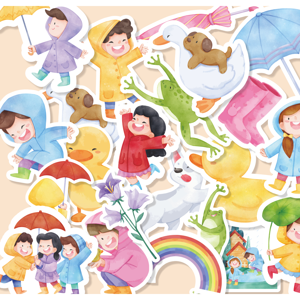 

( 20 pcs ) stiker satuan Random/ cetak stiker murah RAINY DAY -watercolor/murah/watercolor stiker/random/stiker
