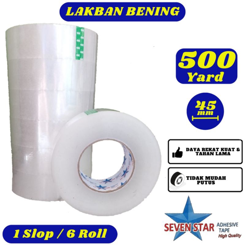 

Lakban Bening Seven Star 45mm x 500yard Slop - Lakban Jumbo Daya Rekat Kuat,Tidak Mudah Putus