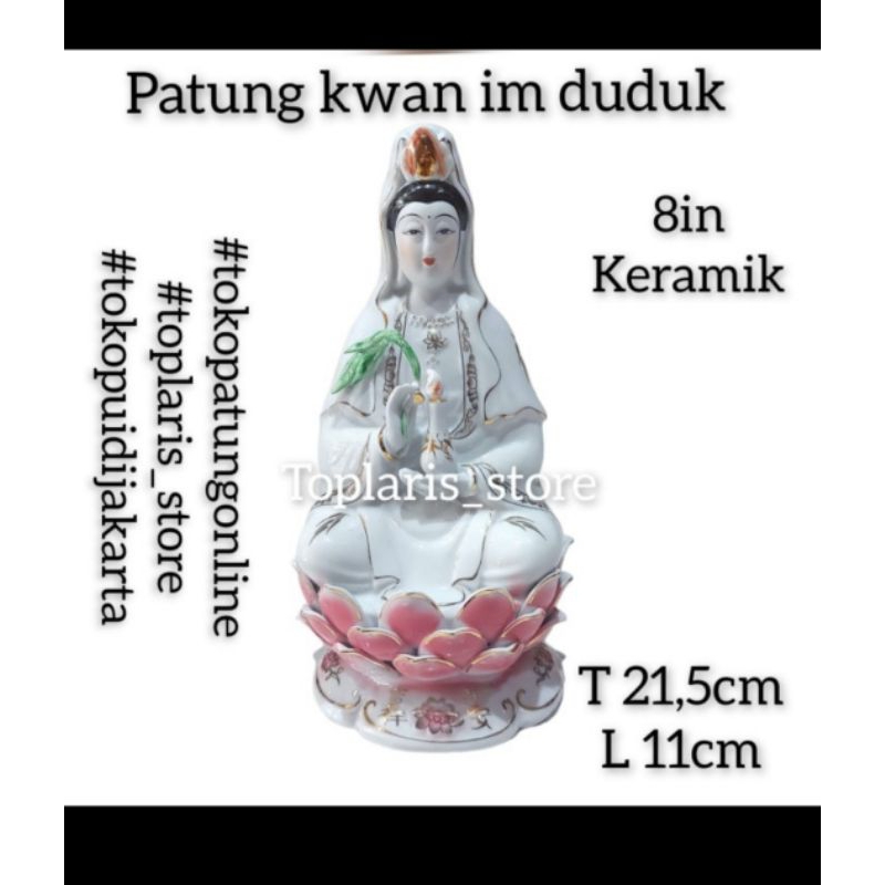 Patung Kwan Im Keramik 8in Teratai