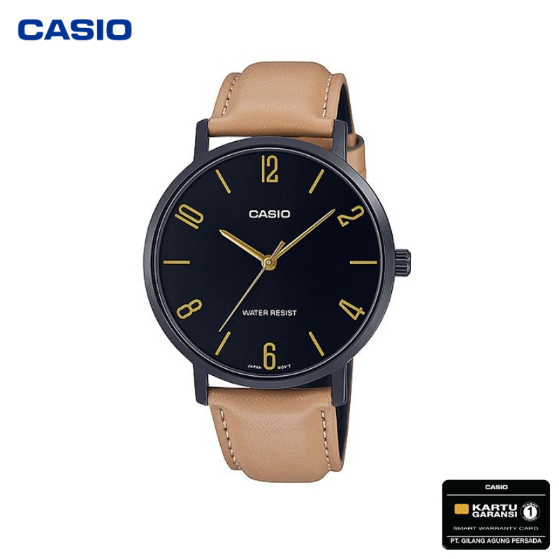 JAM TANGAN PRIA CASIO MTP-VT01BL-1B ORIGINAL - MTPVT01BL HITAM COKELAT TALI JAM KULIT CASIO ORIGINAL
