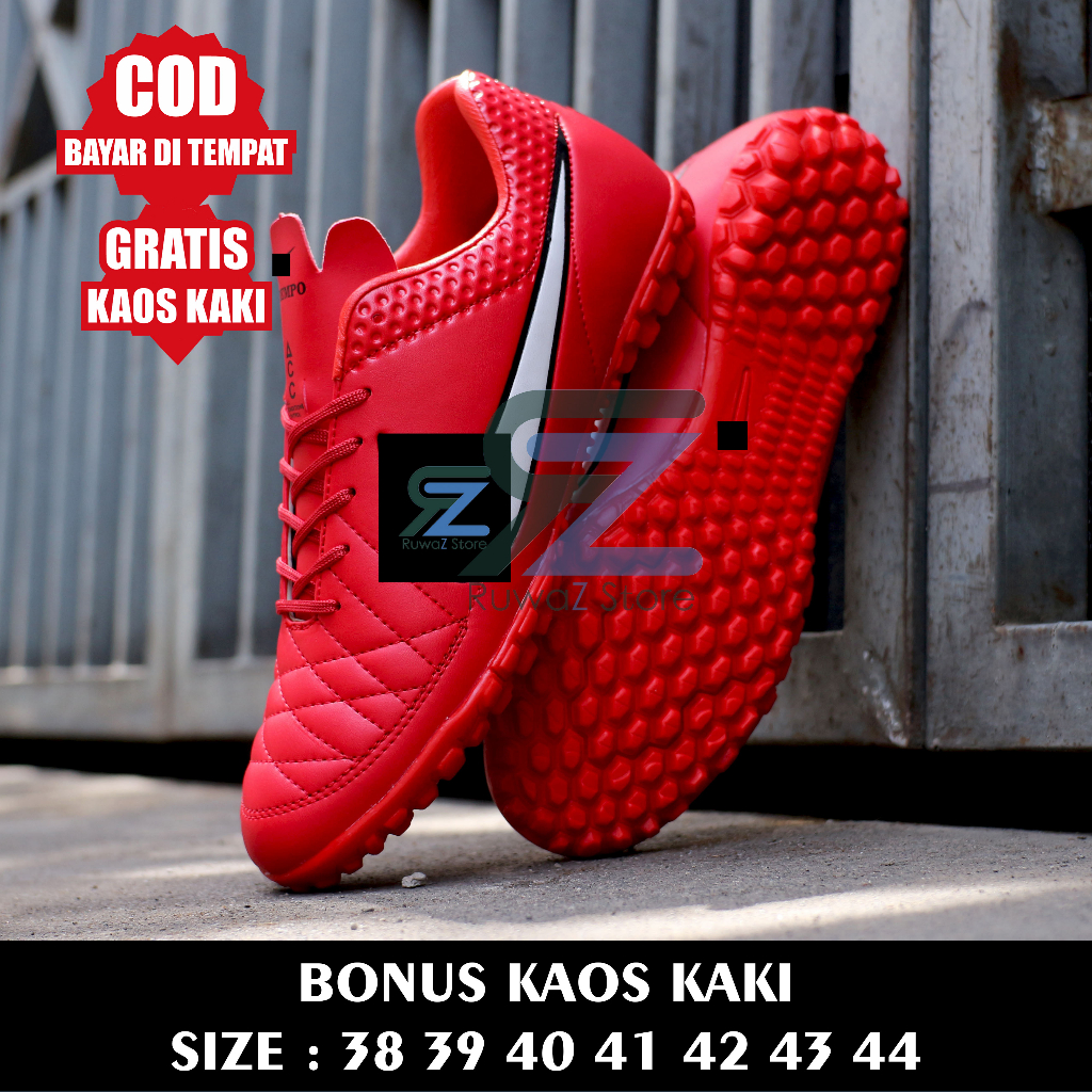 340001 (Bayar Di Tempat) COD SEPATU FUTSAL MINI SOCCER PRIA TIEMPO MERAH SOL KARET MENTAH BUNYI CITCIT SEPATU OLAHRAGA MURAH TERBARU