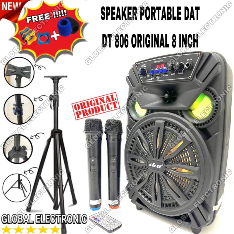 Speaker Portable DAT DT-806 Original 8 inch Speaker Portable Bluetooth With Mic Wireless Free 2 Bh M