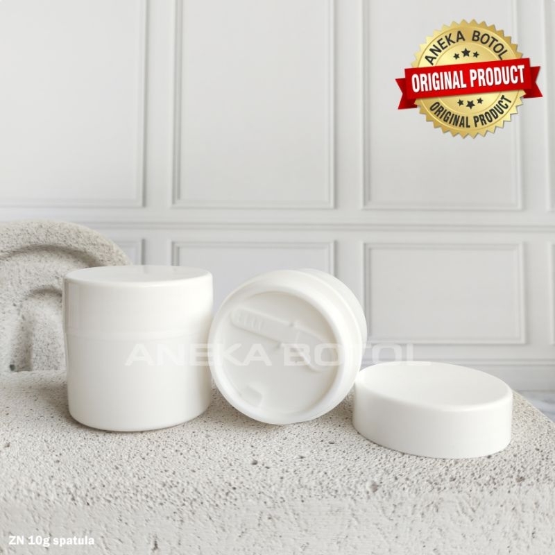 POT SPATULA 10 GRAM PUTIH PUTIH DENGAN SPATULA / POT CREAM ZN KOSONG MURAH