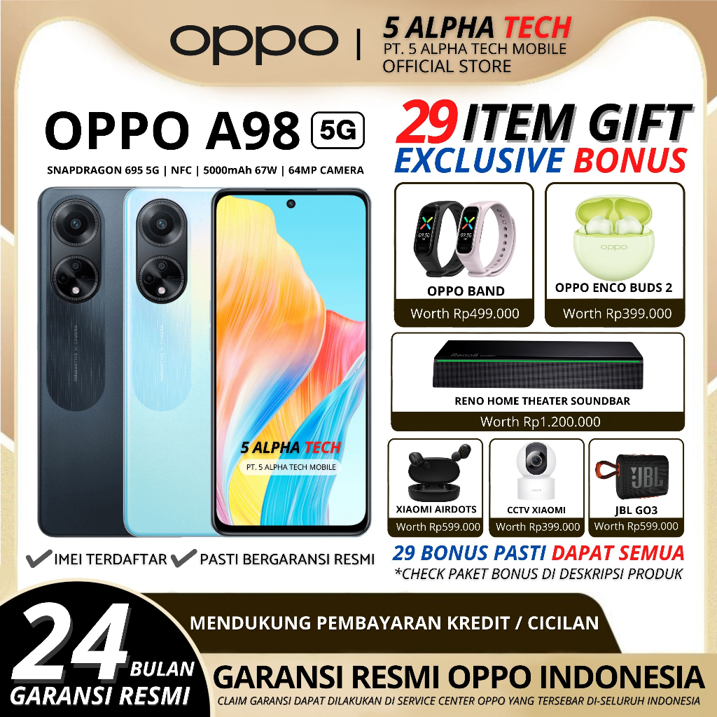 OPPO A98 5G NFC 8/256GB ( +8GB Extended RAM ) Garansi Resmi Oppo