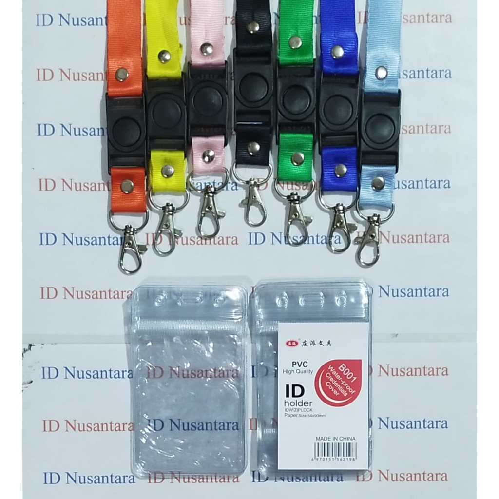 Paket ID Card Zipper 6,5x9CM + Tali Kait Stofer 2CM Isi (10 Paket)