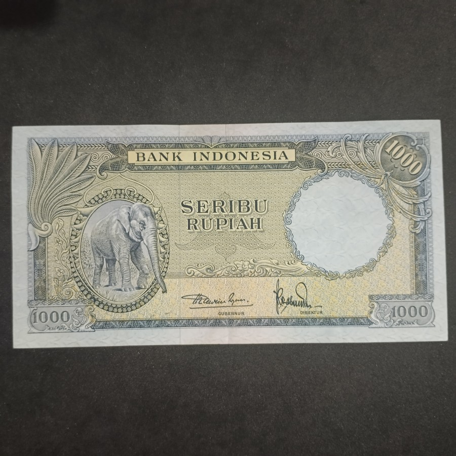 Uang Kuno 1000 Rupiah Gajah Seri Hewan 1957 VF Solid Prefix QQ LANGKA