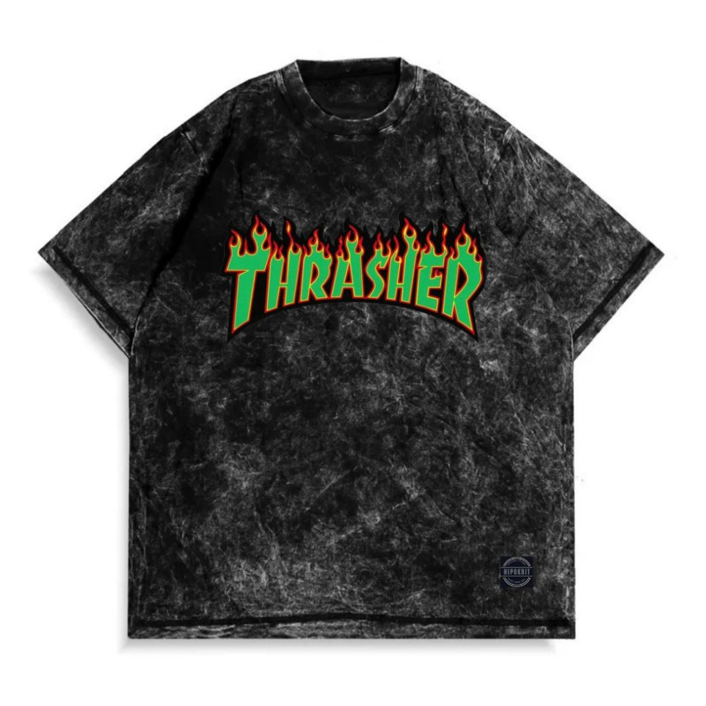 Washed T-Shirt Unisex Sandwash Thrasher Hijau Original