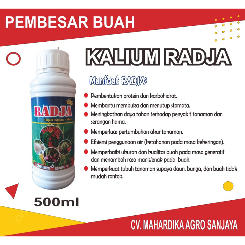 RADJA 500ml PUPUK KALIUM CAIR,OBAT RONTOK BUNGA DAN BUAH CABE,MELON,SEMANGKA,TIMUN,TOMAT,PEMBESAR UM