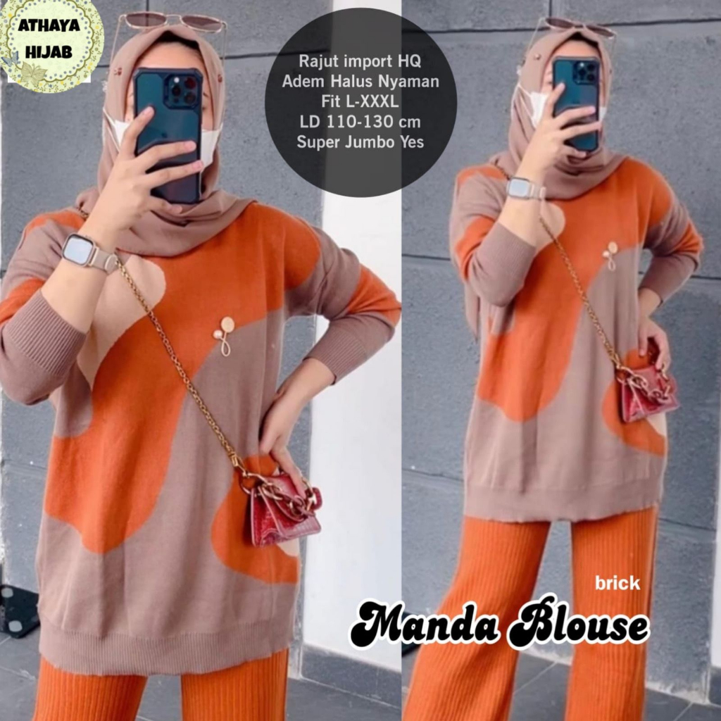 Manda Blouse Atasan Wanita Jumbo Wanita Rajut Import LD 130 By Athaya Hijab