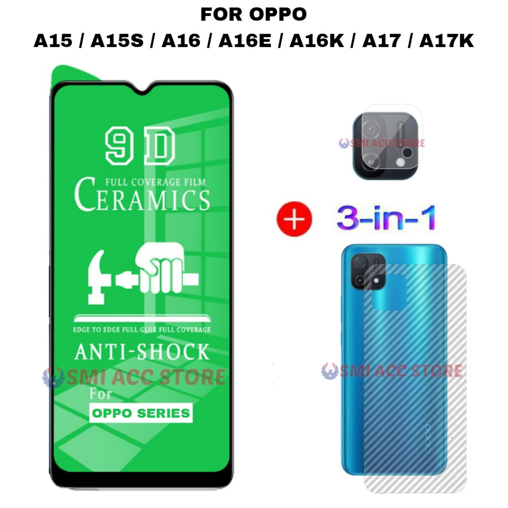 PAKET TG OPPO A16K / A16 / A16E / A15 / A15S Tempered Glass Ceramic Clear HD Anti Gores Pelindung Te