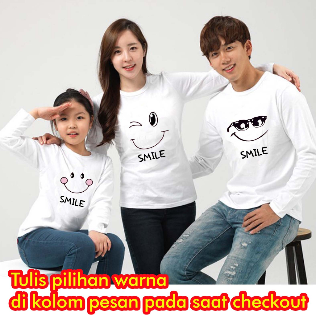 KAOS COUPLE KELUARGA SMILE KAOS FAMILY KAOS PASANGAN COUPLE LENGAN PANJANG KAOS AYAH IBU ANAK