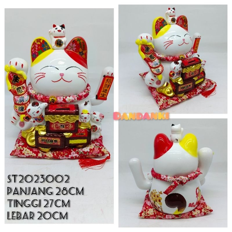 Patung dekorasi kucing hoki maneki neko rezeki bahan keramik