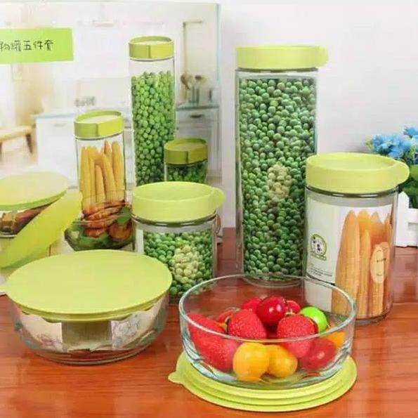 Toples kaca marine 1 set isi 5pcs toples hijau toples lebaran