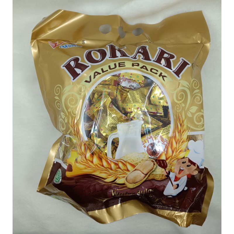 

Rokari Wafer Bulat Salut Cokelat Dan Kacang 350 Gram