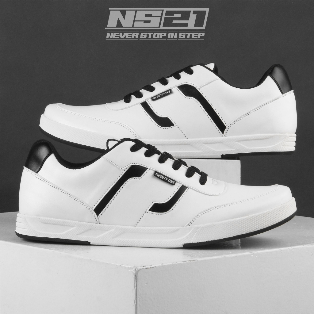 NAL001 - Sepatu Pria Putih List Hitam Sneakers Keren Terbaru Original Ns Twenty One