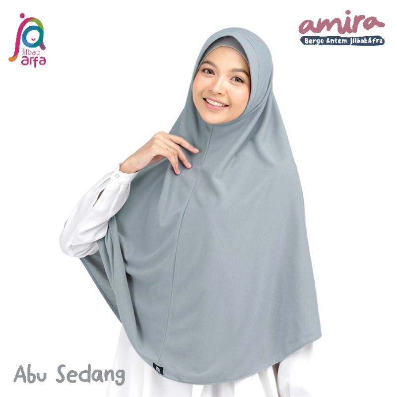 Bergo Amira Afra warna ABU SEDANG - bergo baru, bergo kaos - bergo pet antem