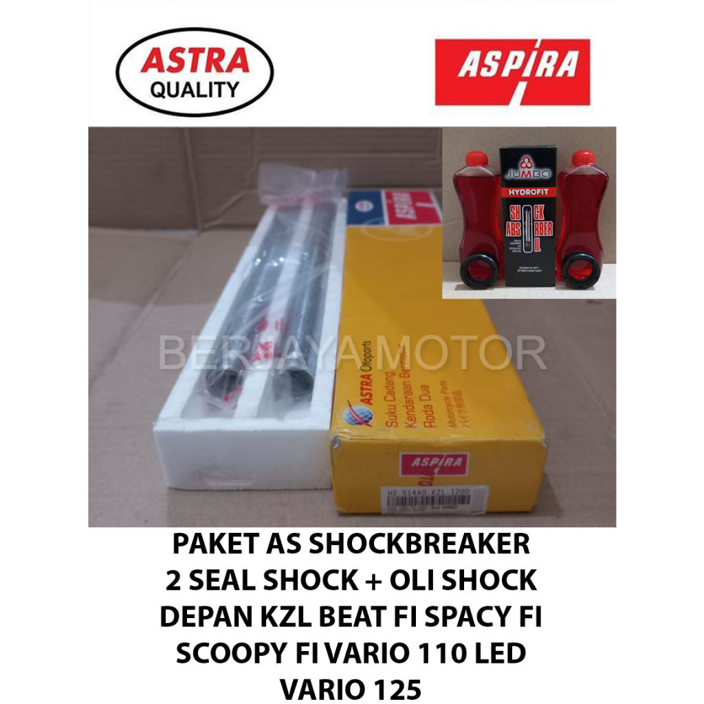 PAKET AS SHOCK BREAKER DEPAN BEAT FI KZL VARIO 125 SCOOPY FI SPACY FI + 2 SEAL SHOCK + OLI SHOCK ASP