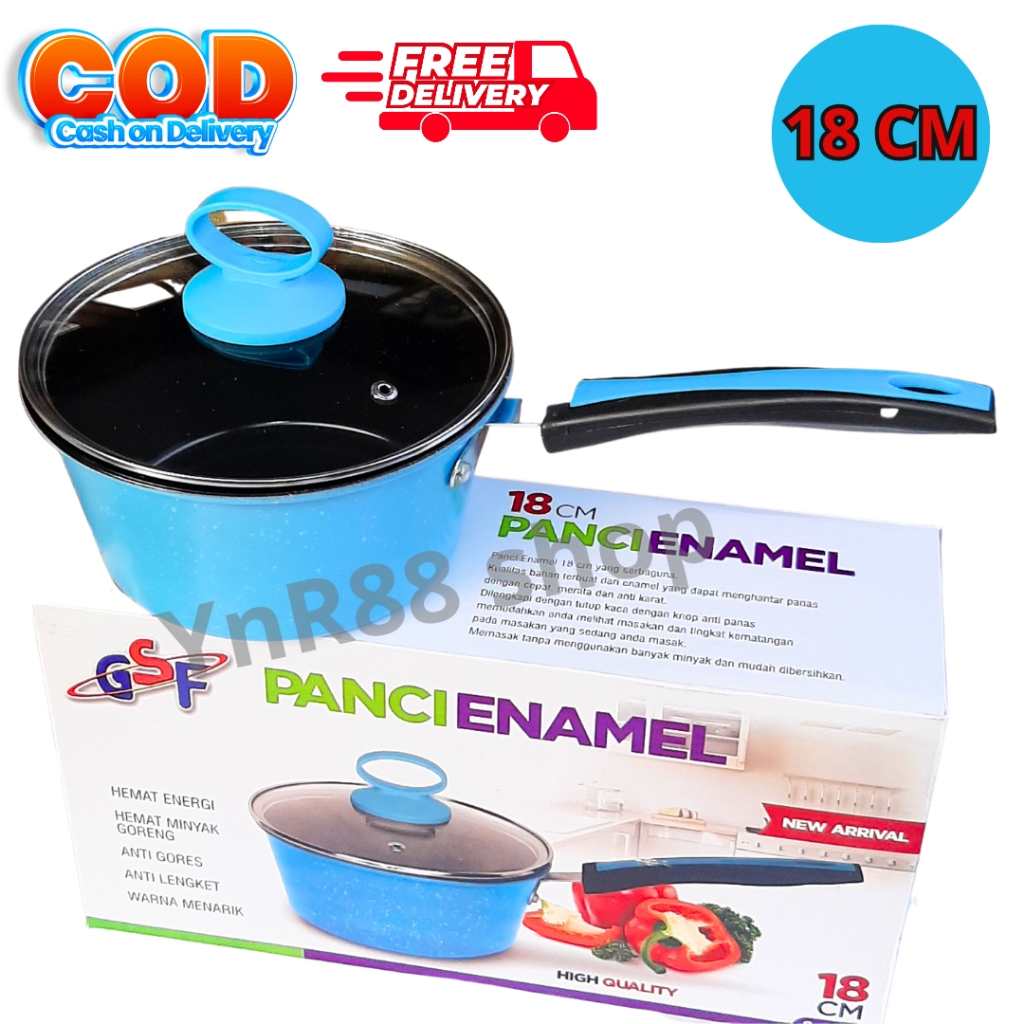 Panci Susu Milk Pan Enamel Warna Ukuran 18 Cm Tutup Kaca 2 Liter GSF G-4118