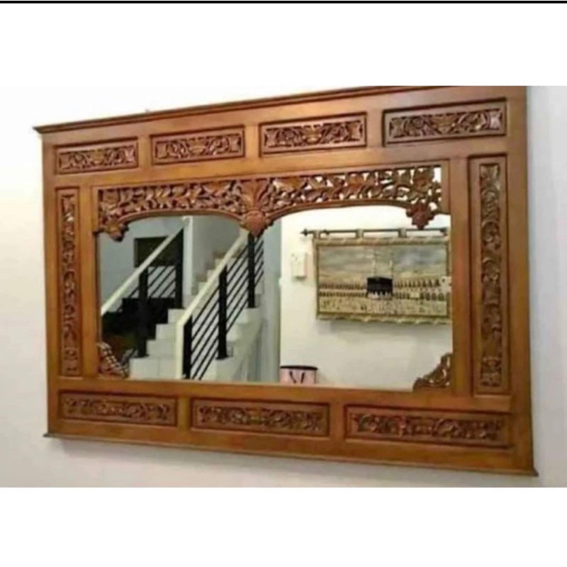 cermin ukir jati - kaca cermin ukir krepyak jati