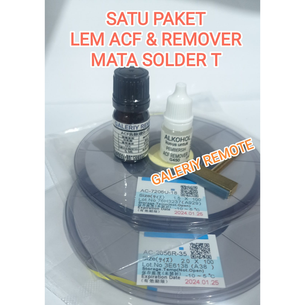 

paket lem acf ac 2056R AC 7206 + REMOVER G-450 + ALKOHOL + LEM TUFFY TF 4200EB + MATA SOLDER T ALAT PEREKAT LEM ACF ATAU UNTUK MEREKAT KAN LEM ACF BONDING