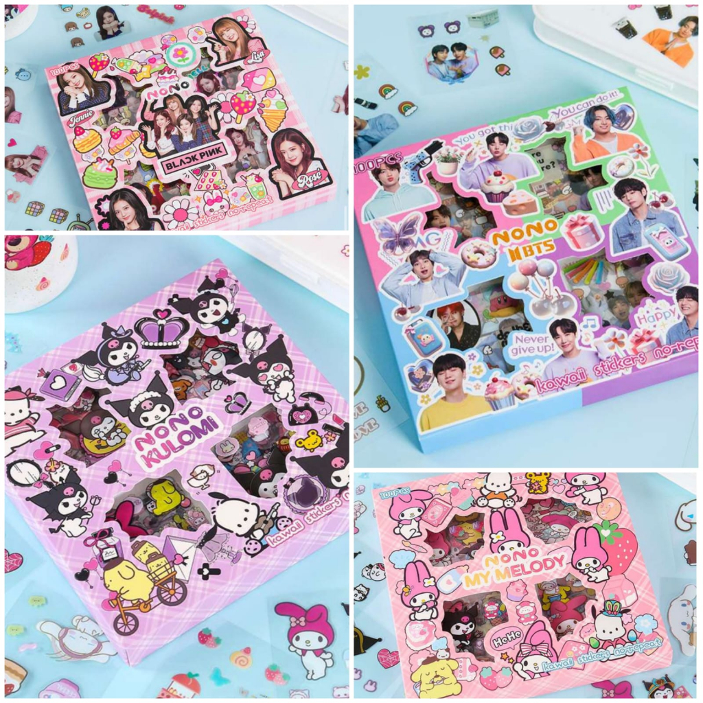 

NunuLisaTan - Sticker SANRIO KUROMI BTS BLACKPINK Rainbow Mix Warna Original / Stiker MOMO Kartun Waterproof Original Isi 100pcs