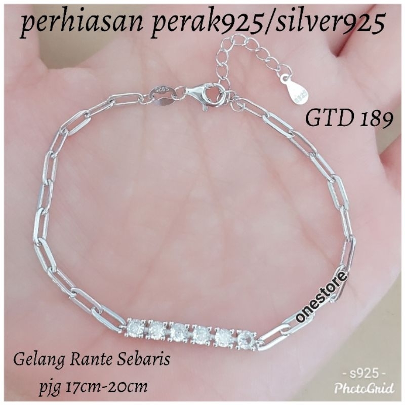 Gelang Perak 925 Wanita Rante Listring / Gelang Plat Sebaris Perak Asli Lapis Emas GTD 189