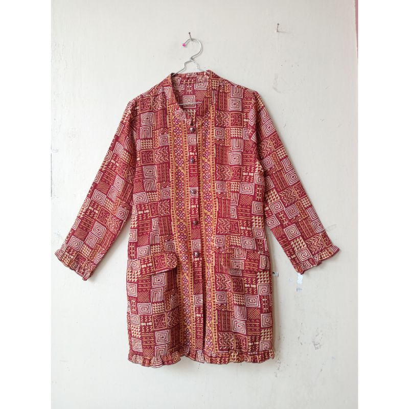 BLOUSE BATIK HALUS "SIMPATI" SUTERA POLY COKLAT - BAJU ATASAN - PRELOVED BY FIL