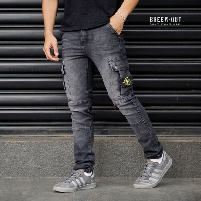 CELANA CARGO PANJANG PRIA JEANS /CELANA DENIM PRIA MODEL CARGO SAKU TEMPEL TERLARIS