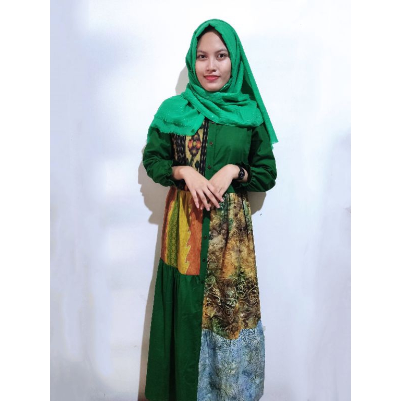 Gamis batik kombinasi muslim modern