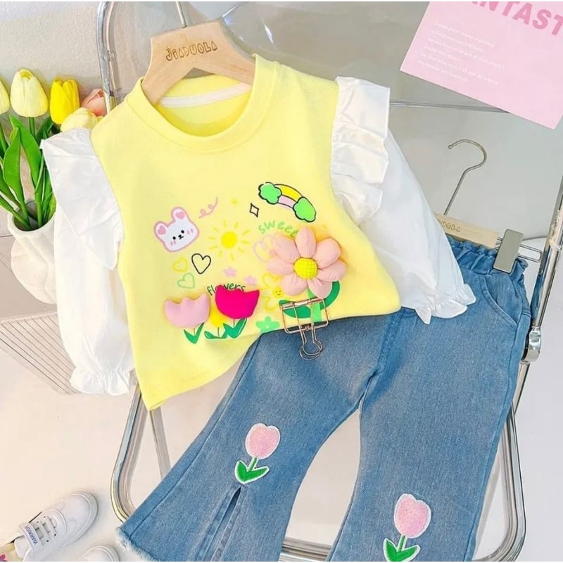 kids.clothes21 (baru datang ) setelan anak perempuan korea / one set bunga cewek usia 1-5 tahun / at