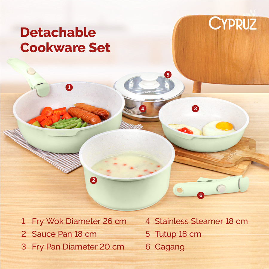 Cypruz Cookware Set Granit Wajan Anti Lengket 4pcs Gagang Bisa Dilepas